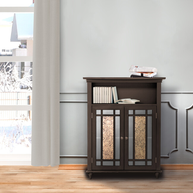 Windsor Wooden Floor Cabinet with Glass Mosaic Doors, Dark Espresso