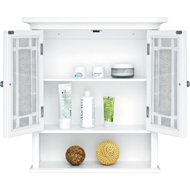 Windsor Wooden Wall Cabinet with Glass Mosaic Doors, White - Cabinets - 7