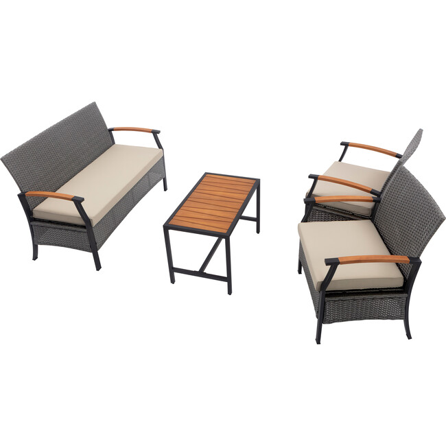 Teamson Home Wooden Armrests Outdoor Patio Furniture Conversation Set with Rattan Wicker Look - Outdoor Home - 4