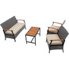 Teamson Home Wooden Armrests Outdoor Patio Furniture Conversation Set with Rattan Wicker Look - Outdoor Home - 4