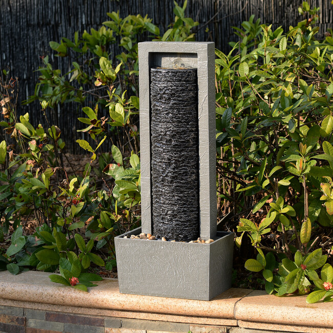 Teamson Home Framed Layered Rock Design Outdoor Water Fountain with Warm Glow Lighting