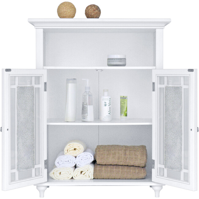 Windsor Wooden Floor Cabinet with Glass Mosaic Doors, White - Cabinets - 7