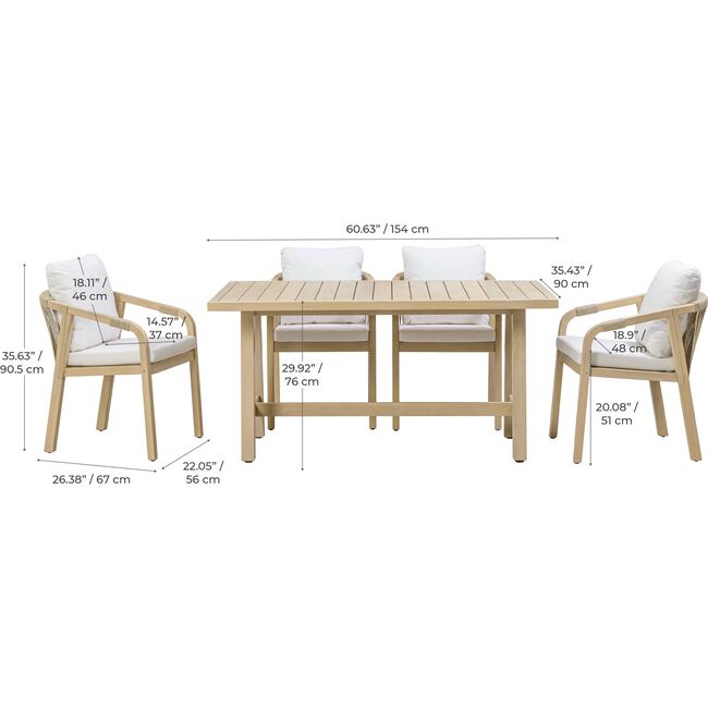 Teamson Home Spacious Table & Seats with Thick Cushions Outdoor Dining Set- Eucalyptus Wood - Outdoor Home - 6