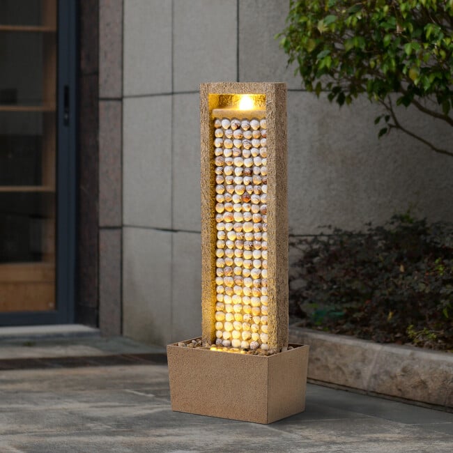 Teamson Home Coastal Seashells Design Outdoor Water Fountain with Warm Glow Lighting