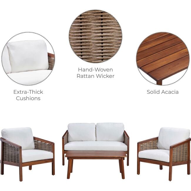 Teamson Home Outdoor Conversation Set with Cushion & Acacia Wood Frame - Outdoor Home - 3