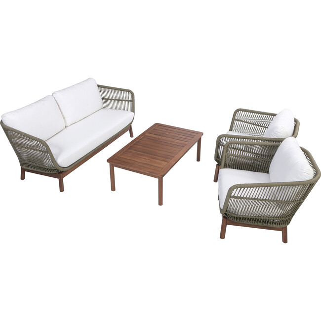 Teamson Home Outdoor Patio Sofa Set with Solid Acacia Base, Matching Table & Rope Accents - Outdoor Home - 4