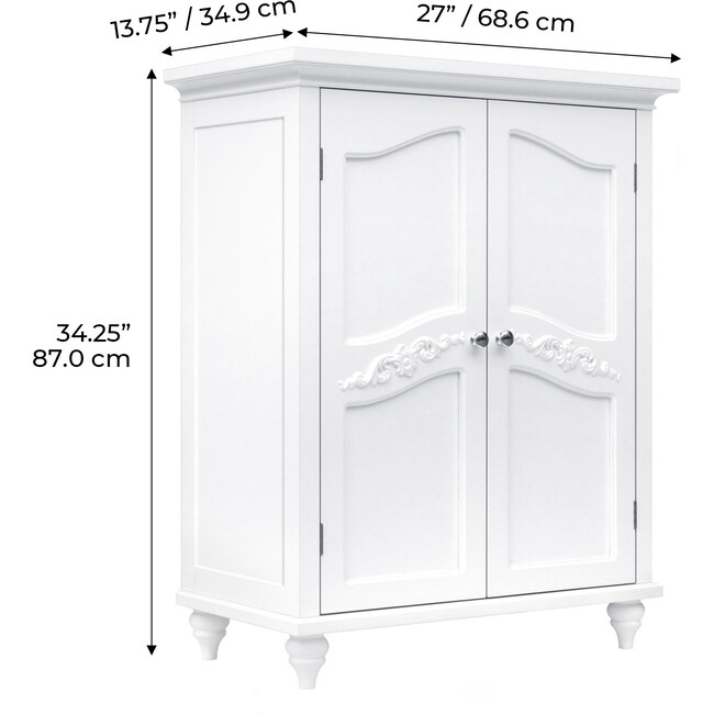 Versailles Wooden Floor Cabinet with 2 Shelves, White - Cabinets - 4