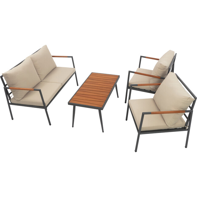 Teamson Home Cushioned Backrest & Wood Armrests Outdoor Conversation Set - Outdoor Home - 4
