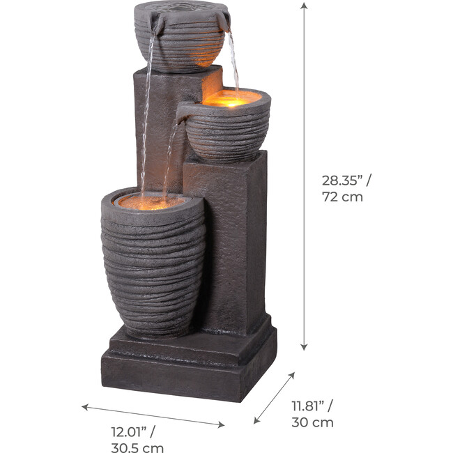 Teamson Home Horizontal Ribbed Pattern Outdoor Water Fountain with Warm Glow Lighting - Fountains - 3