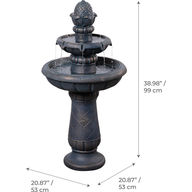 Teamson Home 2-Tier Birdbath Water Fountain Outdoor Garden with Shallow Basin - Fountains - 3