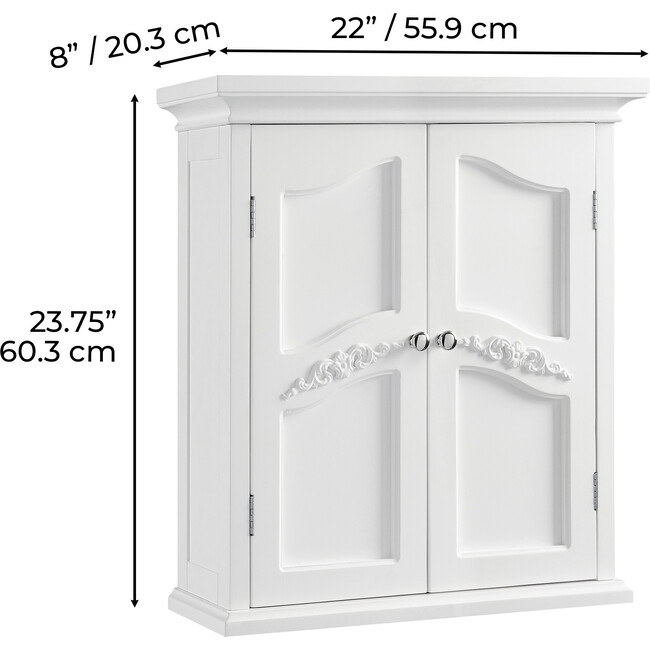 Versailles Wooden Wall Cabinet with 2 Shelves, White - Cabinets - 4