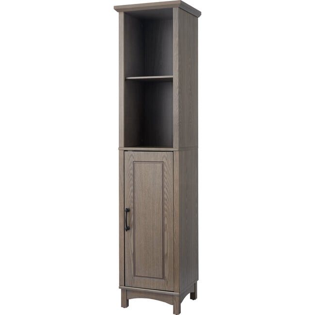 Russell Modern Farmhouse Linen Tower Storage Cabinet with Open Shelves for Bathrooms or Hallways, Salt Oak, 13" x 15" x 62.75"