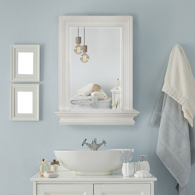 Stratford Wooden Wall Mirror with Storage Shelf, White