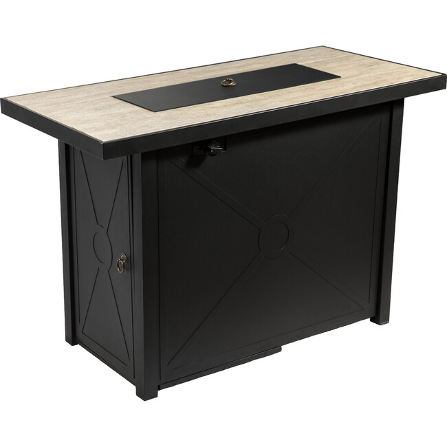 Outdoor Rectangular Propane Ceramic Gas Fire Pit with Steel Base, Black/Stone