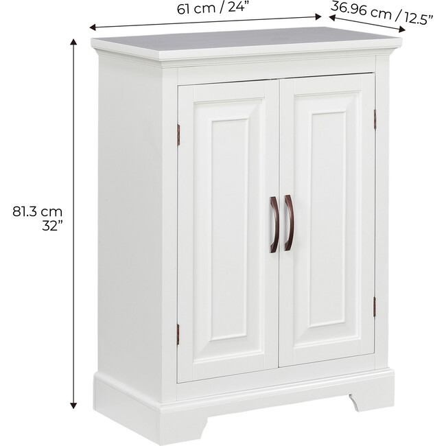 St. James Wooden Floor Cabinet with 3 Shelves, White - Cabinets - 4