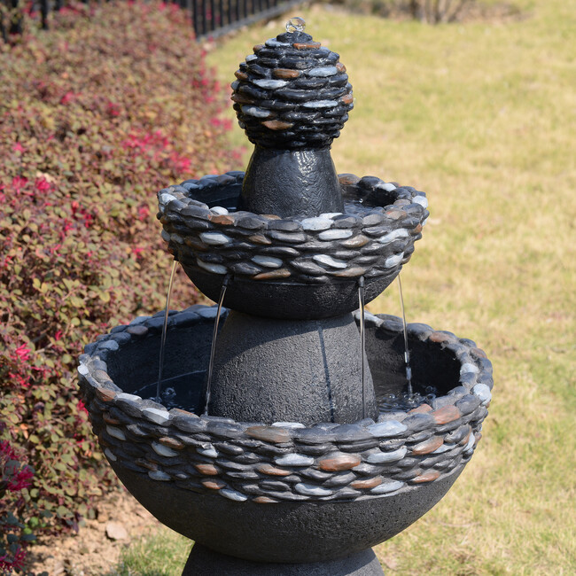 Teamson Home 3-Tier Zen-Style Outdoor Water Fountain with Realistic Stone Finish - Fountains - 5