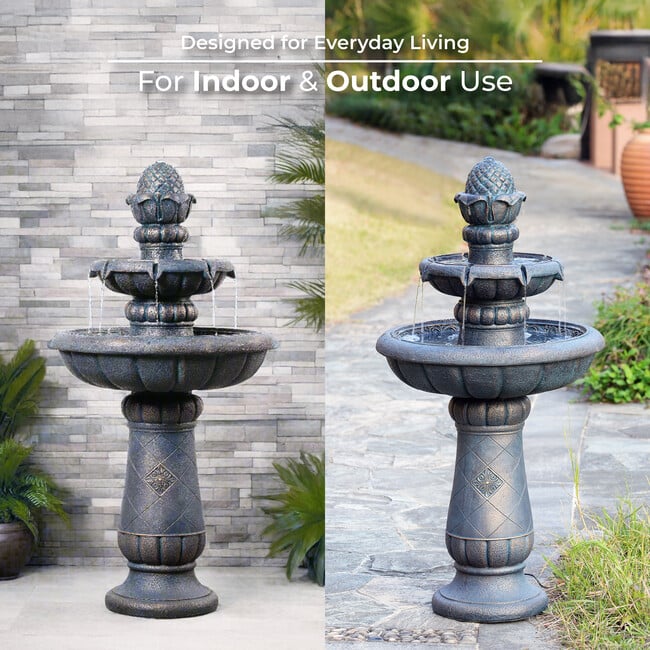 Teamson Home 2-Tier Birdbath Water Fountain Outdoor Garden with Shallow Basin - Fountains - 4