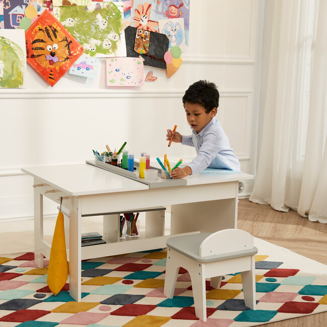 Fantasy Fields by Teamson Kids - Little Artist Monet Play Art Table Kids Furniture, White/Gray - Play Tables - 7