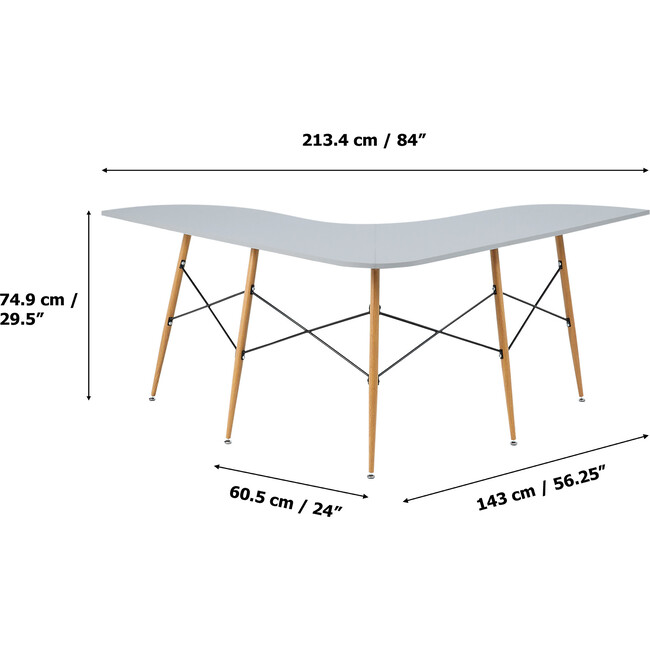 Roberto L-Shaped Corner Desk with Wood and Metal Details, White - Accent Tables - 4