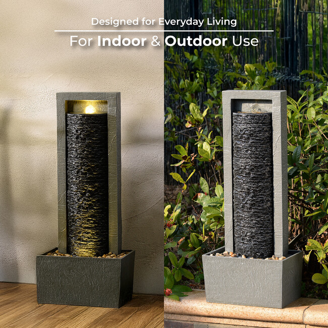 Teamson Home Framed Layered Rock Design Outdoor Water Fountain with Warm Glow Lighting - Fountains - 4