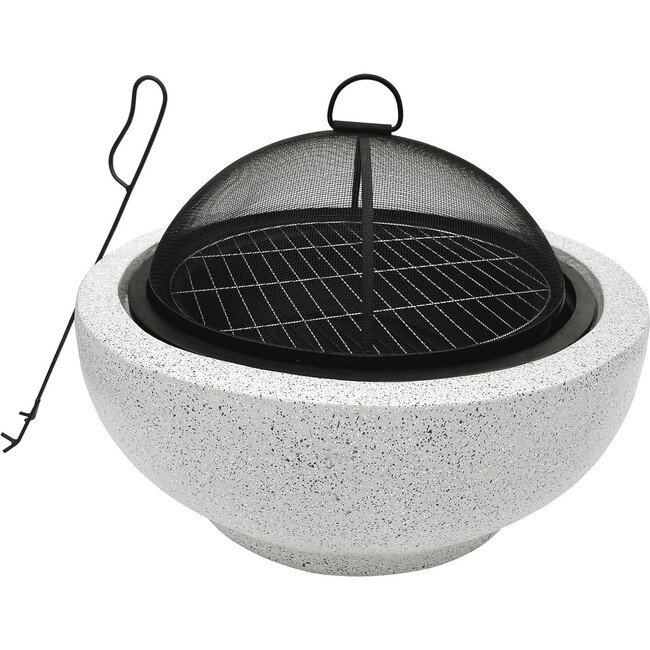 Outdoor 24" Wood Burning Fire Pit with Grill Grate and Faux Concrete Base Gray - Outdoor Home - 1