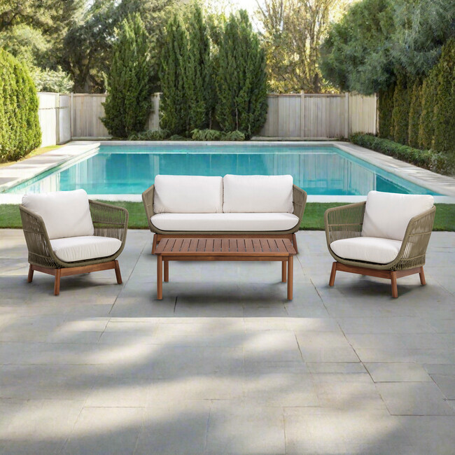 Teamson Home Outdoor Patio Sofa Set with Solid Acacia Base, Matching Table & Rope Accents - Outdoor Home - 7