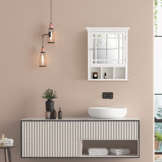 Neal Wooden Medicine Cabinet with Mirrored Door, White