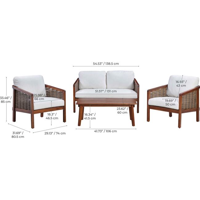 Teamson Home Outdoor Conversation Set with Cushion & Acacia Wood Frame - Outdoor Home - 6