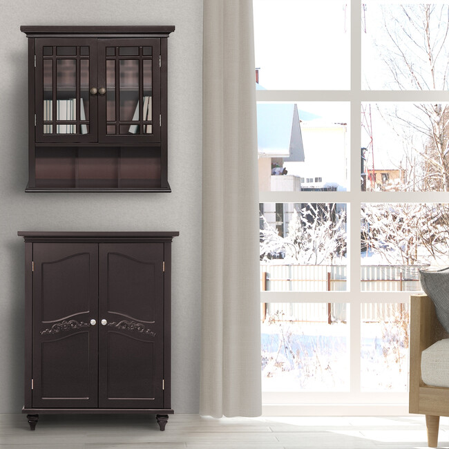 Neal Wooden 2 Door Wall Cabinet, Dark Espresso