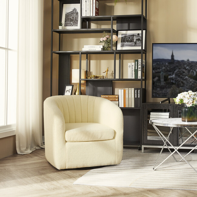 Monroe Faux Shearing Swivel Tub Chair, Ivory
