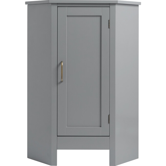 Mercer Mid Century Modern Wooden Wedge-Shaped Corner Floor Storage Cabinet for Bathrooms or Living Rooms, Gray, 17" x 23.6" x 32" - Cabinets - 1