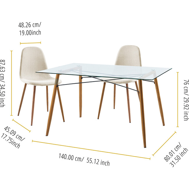 Minimalista Fabric Dining Chair with Wood Grain Metal Legs, Set of 2, White/Natural - Accent Seating - 5