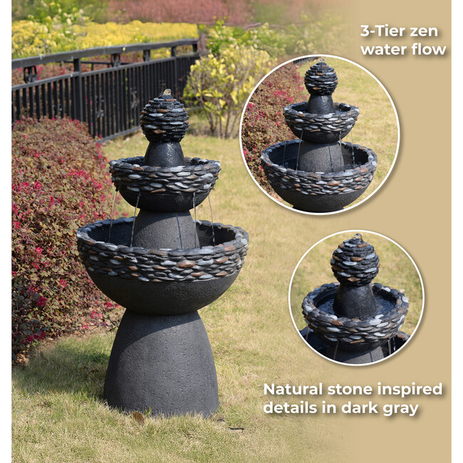 Teamson Home 3-Tier Zen-Style Outdoor Water Fountain with Realistic Stone Finish - Fountains - 7