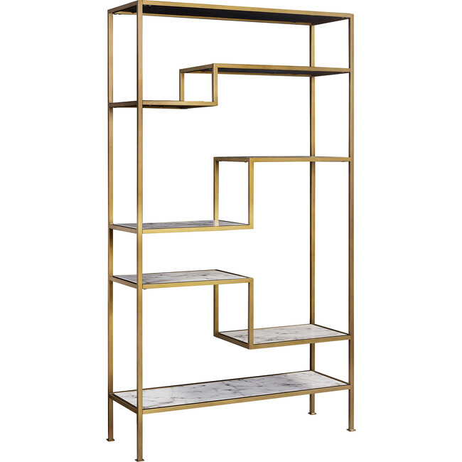 Marmo Modern Marble-Look 5-Tier Display Shelf, Marble/Brass