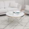 Margo Small 32 Inch Round Faux White Carrara Marble Coffee Table with Silver Metal Geometric Criss Cross Base and Legs, White - Desks - 3 - thumbnail