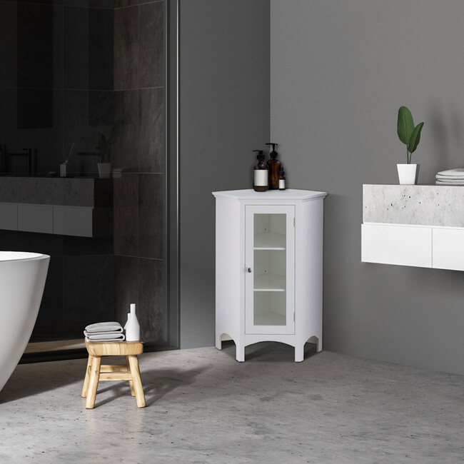 Madison Wooden Corner Floor Cabinet with Glass Door, White