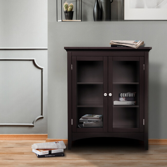 Madison Wooden Floor Cabinet with 2 Glass Doors, Espresso