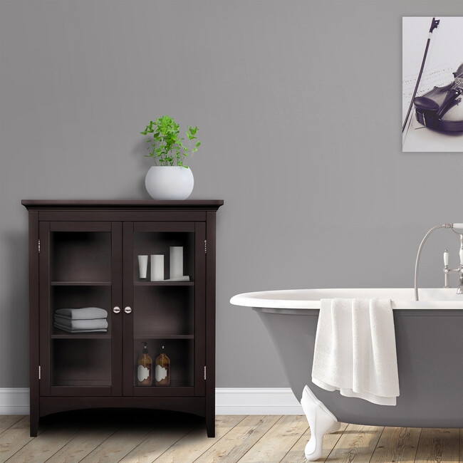 Madison Wooden Floor Cabinet with 2 Glass Doors, Espresso - Cabinets - 3