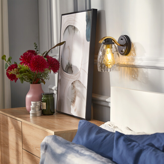 Heidi Dimmable 1-Light Armed Wall Sconce, Black/Brass