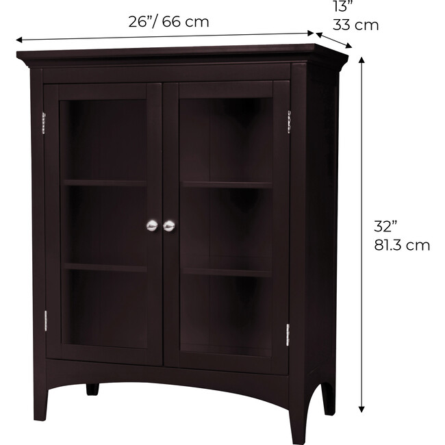 Madison Wooden Floor Cabinet with 2 Glass Doors, Espresso - Cabinets - 4