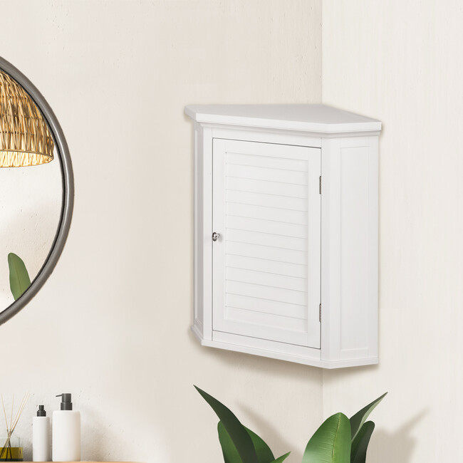 Glancy Wooden Corner Wall Cabinet with Shutter Door, White