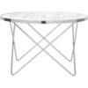 Margo Small 32 Inch Round Faux White Carrara Marble Coffee Table with Silver Metal Geometric Criss Cross Base and Legs, White - Desks - 7 - thumbnail