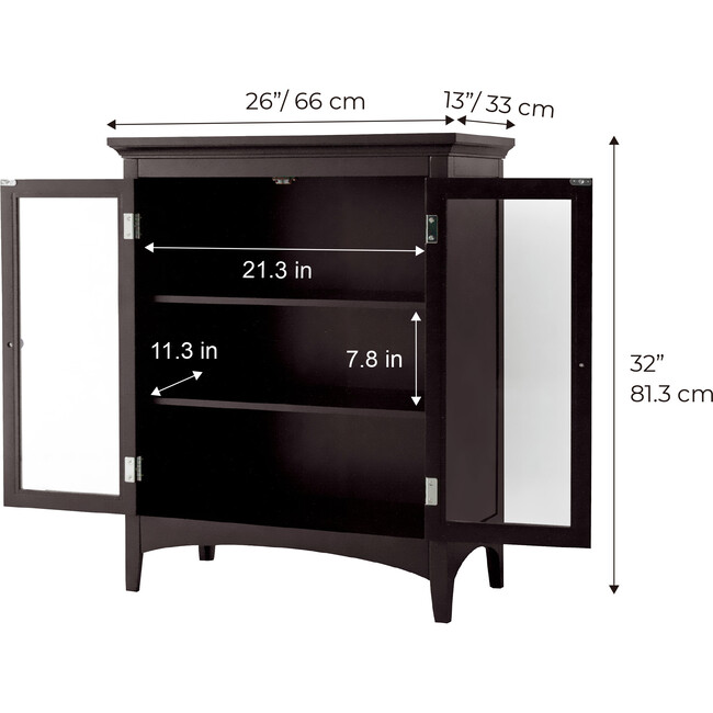 Madison Wooden Floor Cabinet with 2 Glass Doors, Espresso - Cabinets - 5