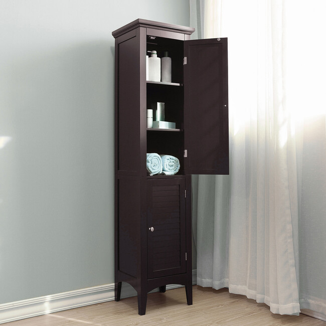 Glancy Wooden Tall Tower Cabinet with Storage, Dark Brown