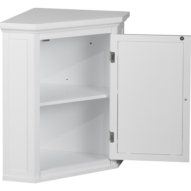 Glancy Wooden Corner Wall Cabinet with Shutter Door, White - Cabinets - 7