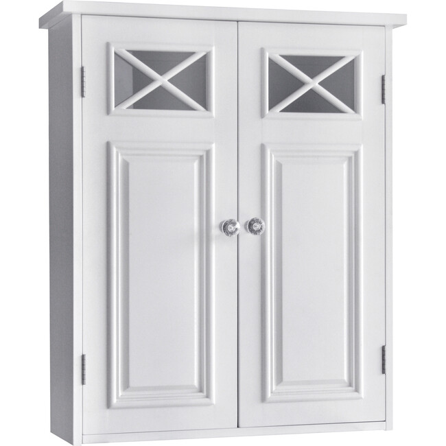 Dawson Wooden Wall Cabinet with Cross Molding and 2 Doors, White