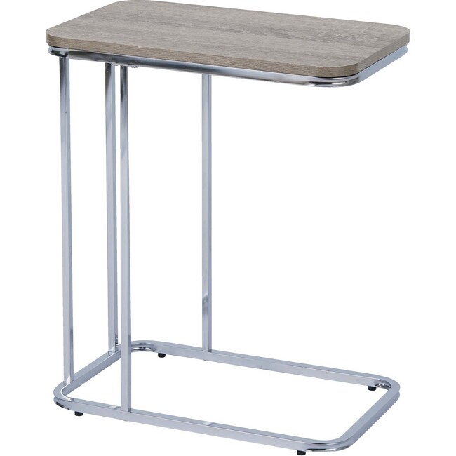 Cora 20 Inch C-Table TV Tray End Side Table with Wood Grain Finish Tabletop and Reflective Silver Metal Frame and Base, Brown - Desks - 1