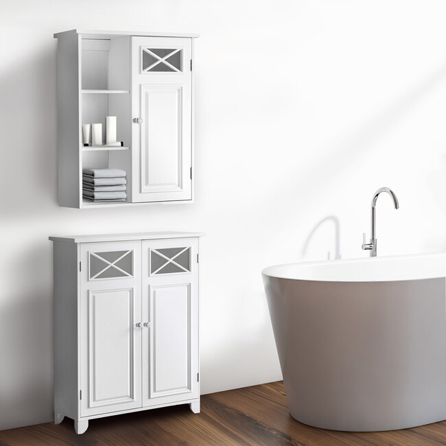 Dawson Wooden Wall Cabinet with Cross Molding, White