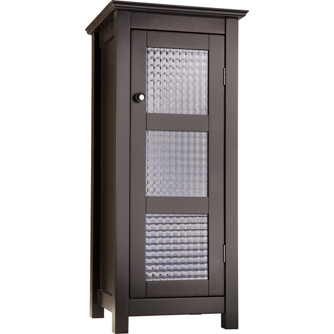 Chesterfield Wooden Floor Cabinet with Waffle Glass Door, Espresso - Cabinets - 1