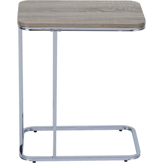 Cora 20 Inch C-Table TV Tray End Side Table with Wood Grain Finish Tabletop and Reflective Silver Metal Frame and Base, Brown - Desks - 5
